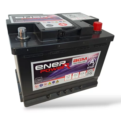 ENERPOWER AGM START STOP 12V 60Ah 680A